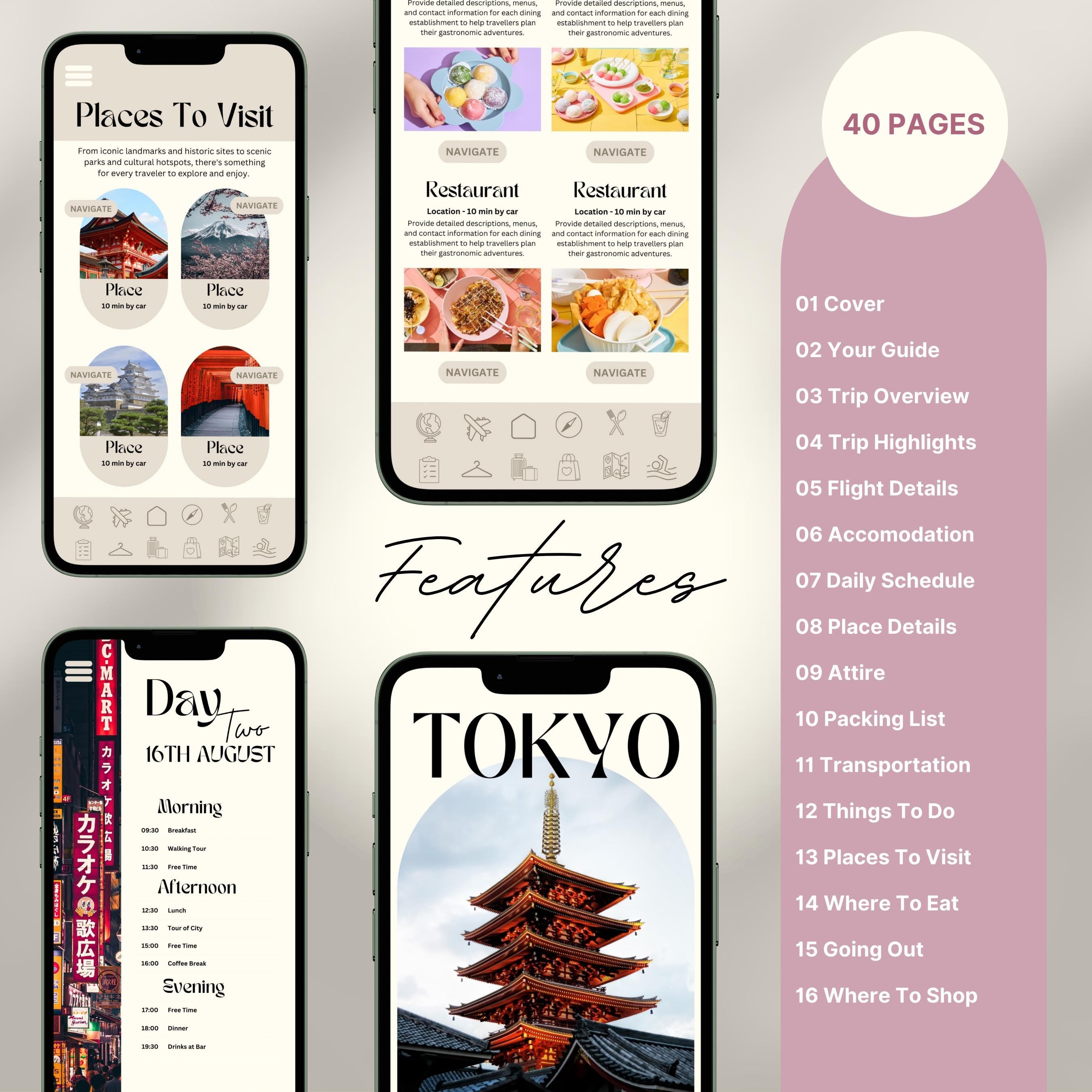 Japan Travel Itinerary Template, Trip Mobile Planner, Digital Vacation Schedule, Mobile Holiday Organizer, Travel Agent Marketing Tour Guide