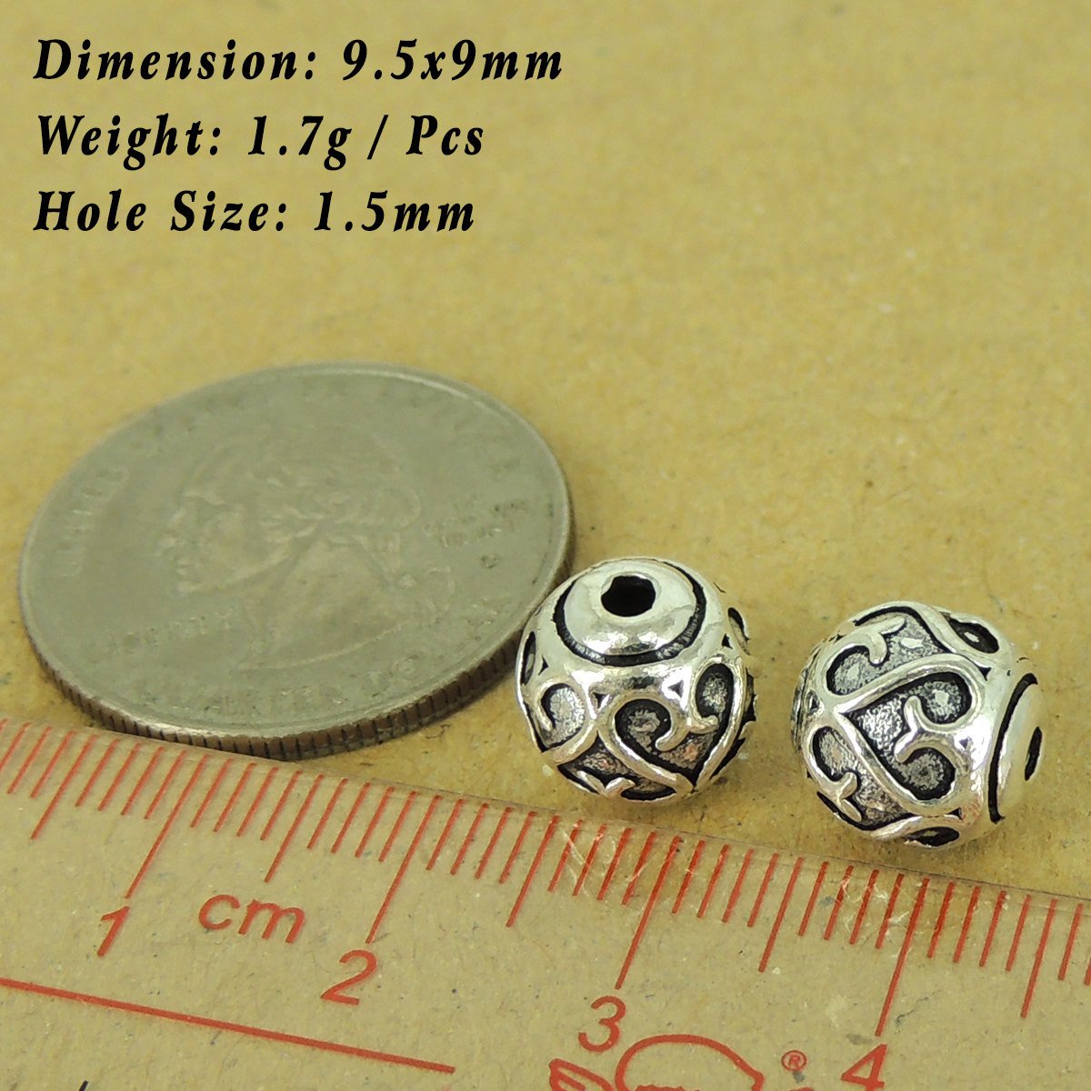 2 PCS 925 Sterling Silver Love Heart Sign Beads Vintage WSP449X2 Wholesale: See Discount Coupons in Item Details