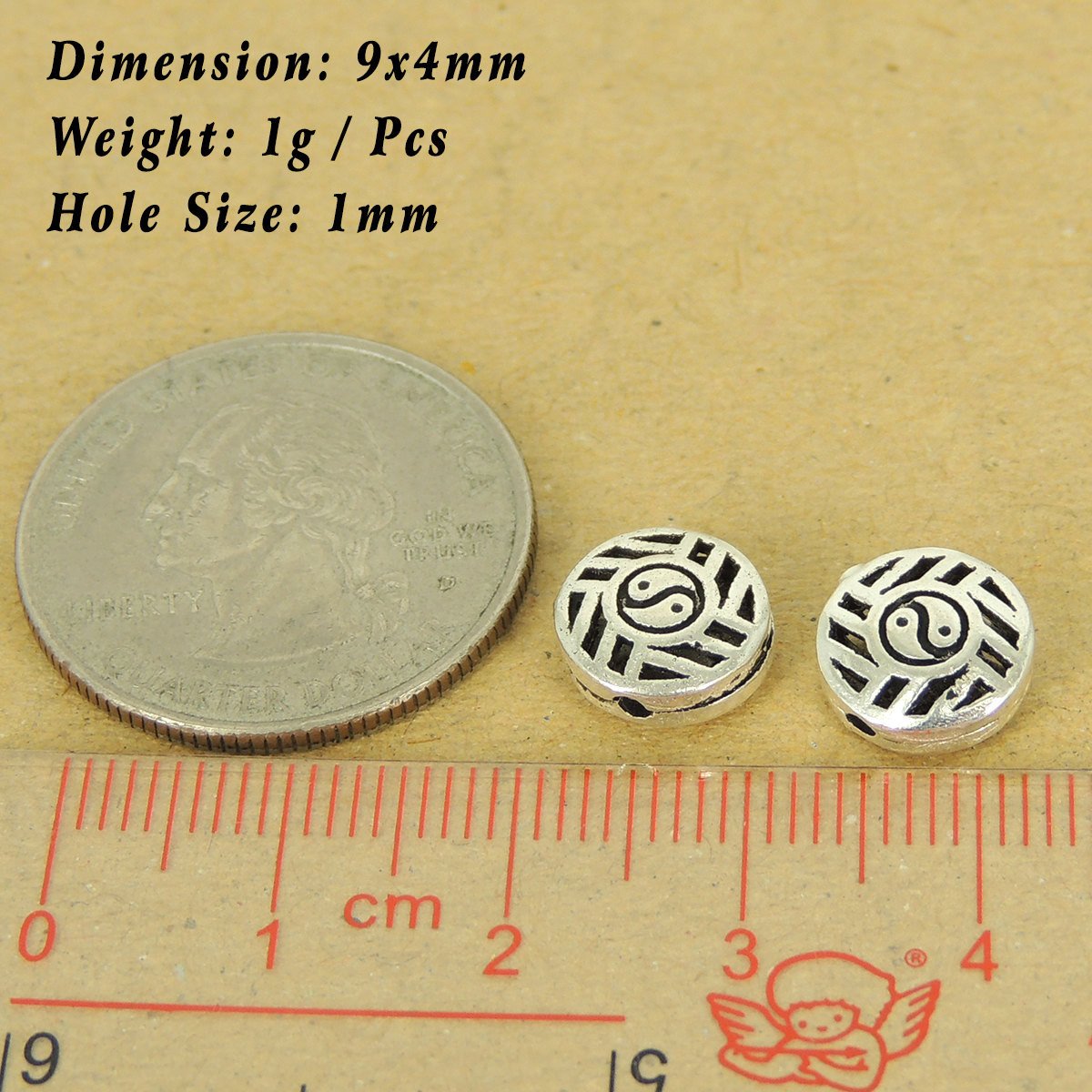2 Pcs Sterling Silver Tai Chi Round Beads Vintage DIY Jewelry Making WSP508X2 Wholesale: See Discount Coupons in Item Details