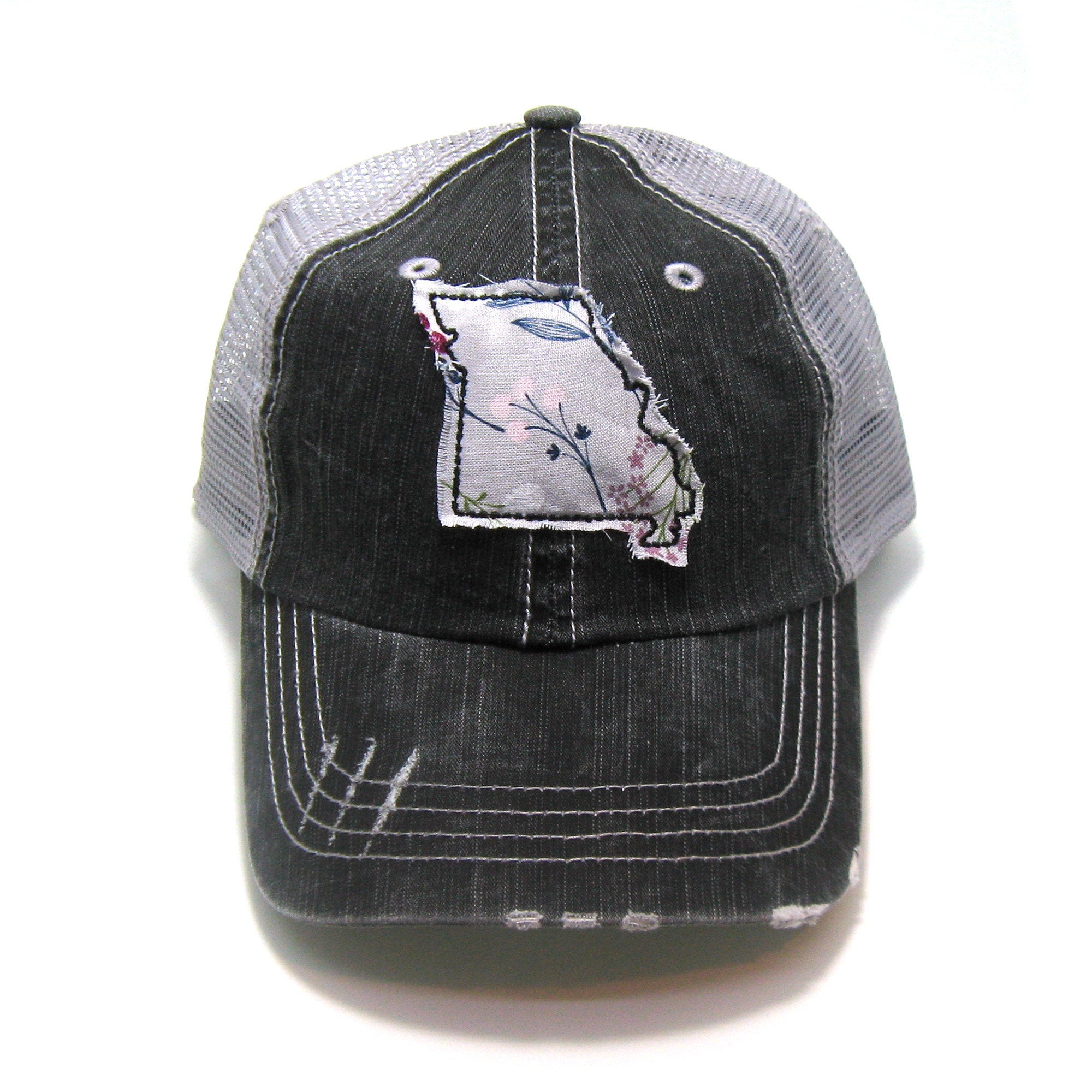 Missouri Hat - Distressed Ponytail or Messy Bun Hat - Many Fabric Choices