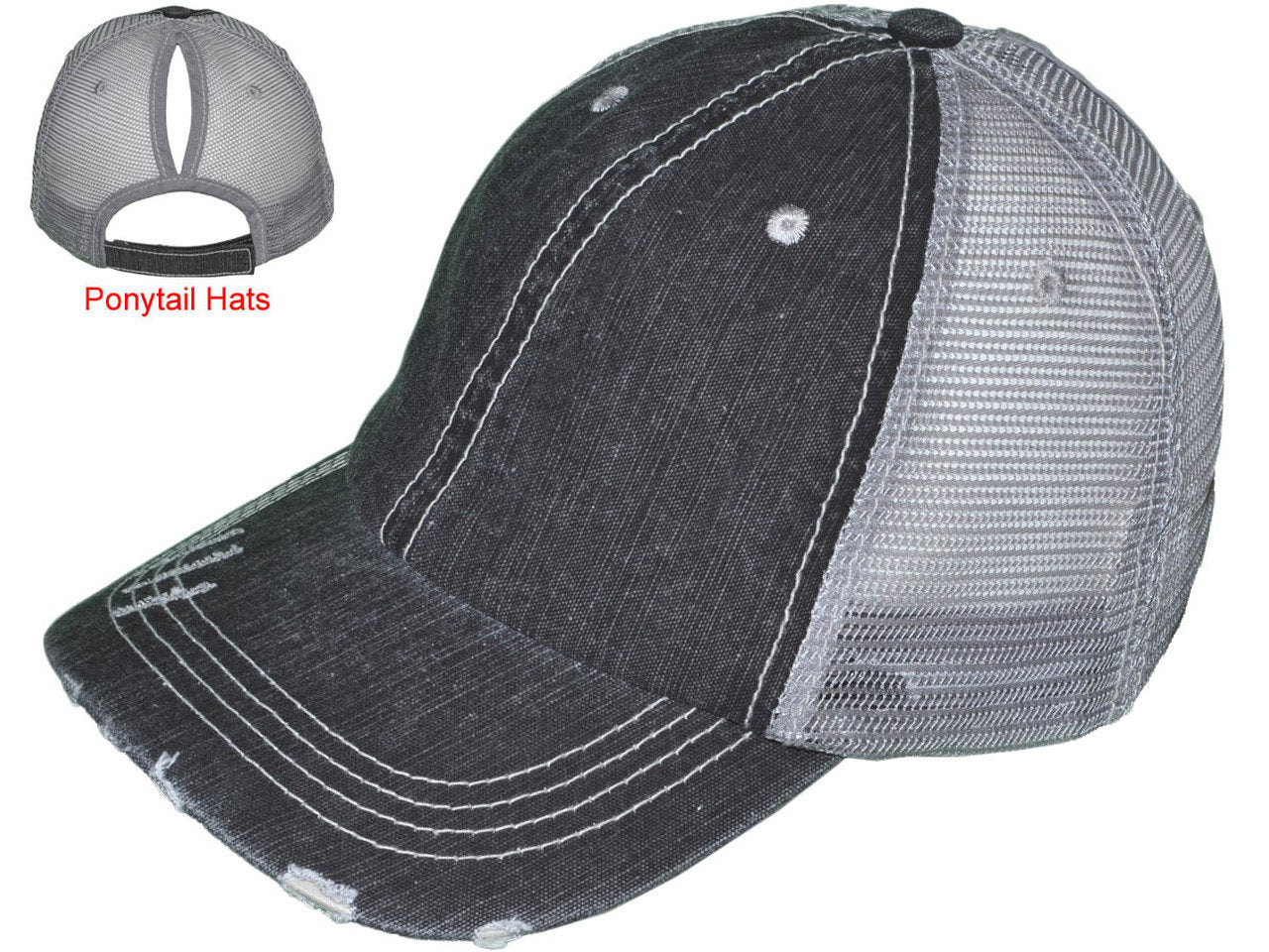 Missouri Hat - Distressed Ponytail or Messy Bun Hat - Many Fabric Choices