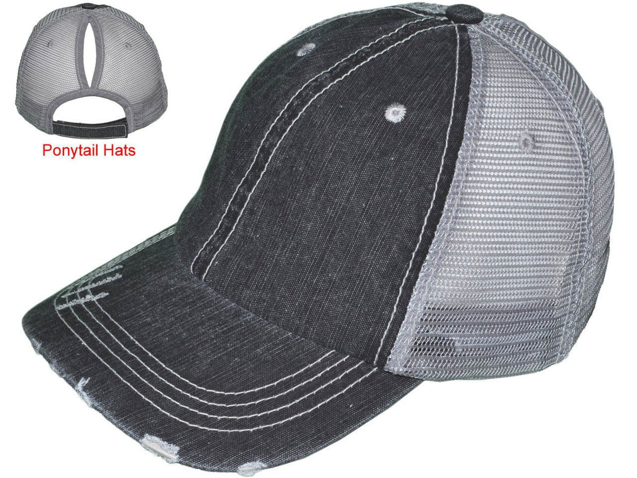 Missouri Hat - Distressed Ponytail or Messy Bun Hat - Many Fabric Choices