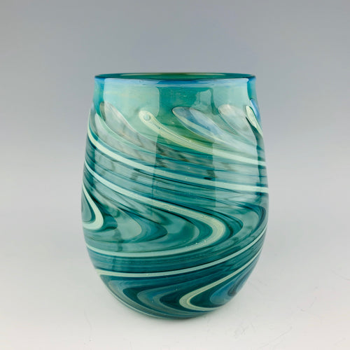 Lake Green and Silver Aqua Stemless Wineglass