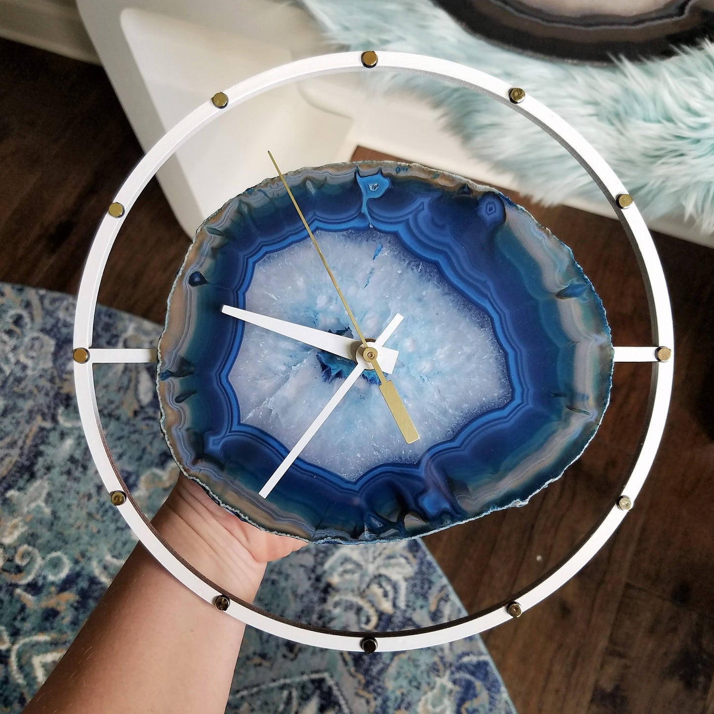 Copy 10" Blue Agate Wood Wall Clock Lower