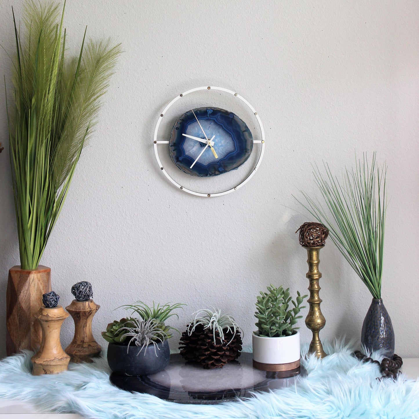 Copy 10" Blue Agate Wood Wall Clock Lower