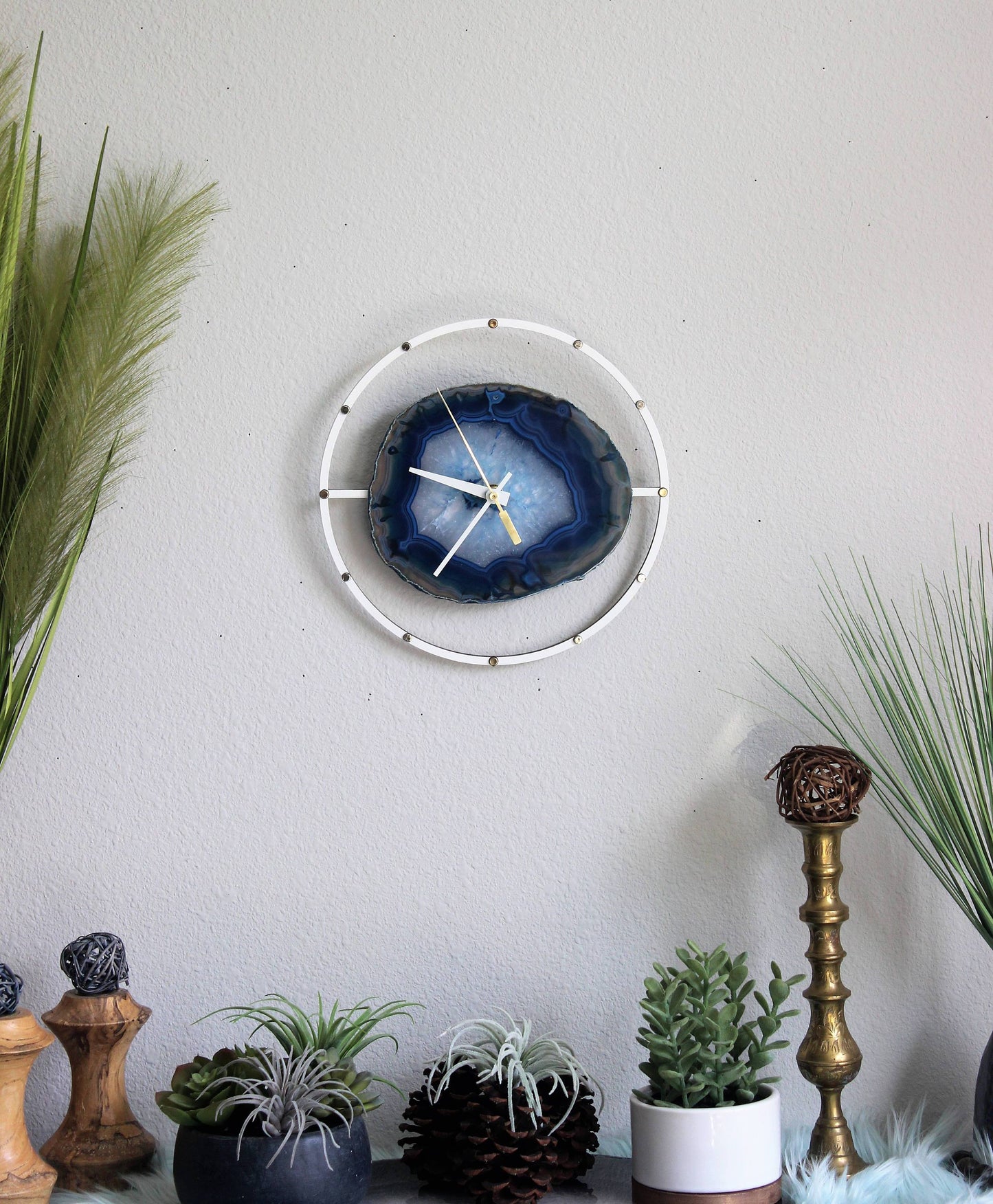 Copy 10" Blue Agate Wood Wall Clock Lower