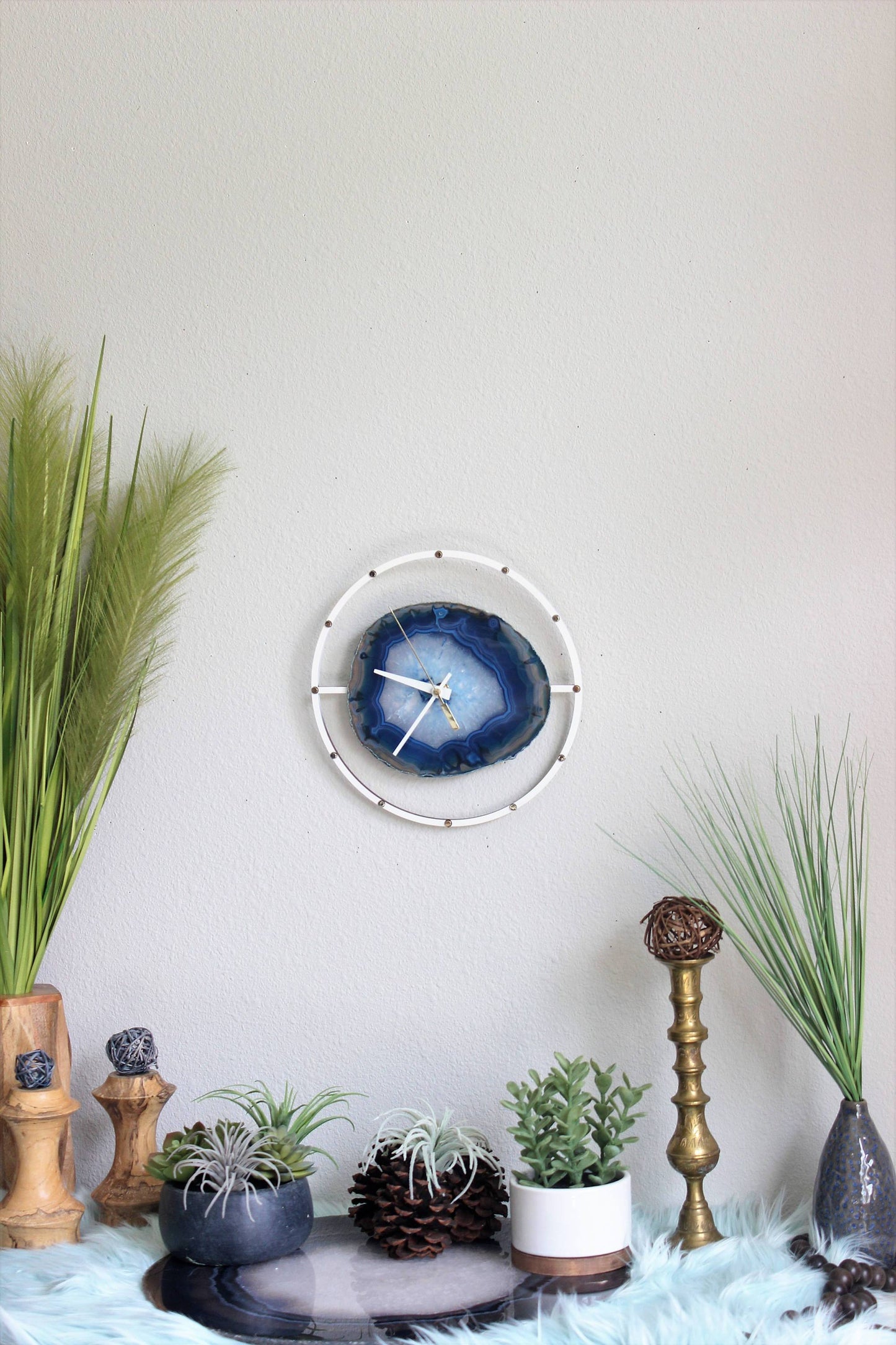 Copy 10" Blue Agate Wood Wall Clock Lower