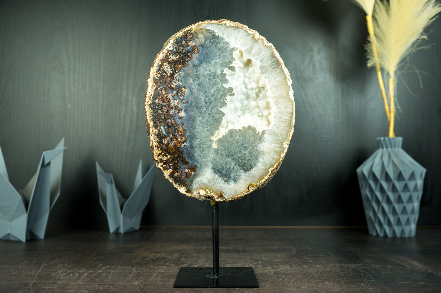 Rare Natural Moss Agate Geode Slice with White Sugar Druzy - Large Landscape Agate Specimen, 2.5 Kg - 5.4 lb