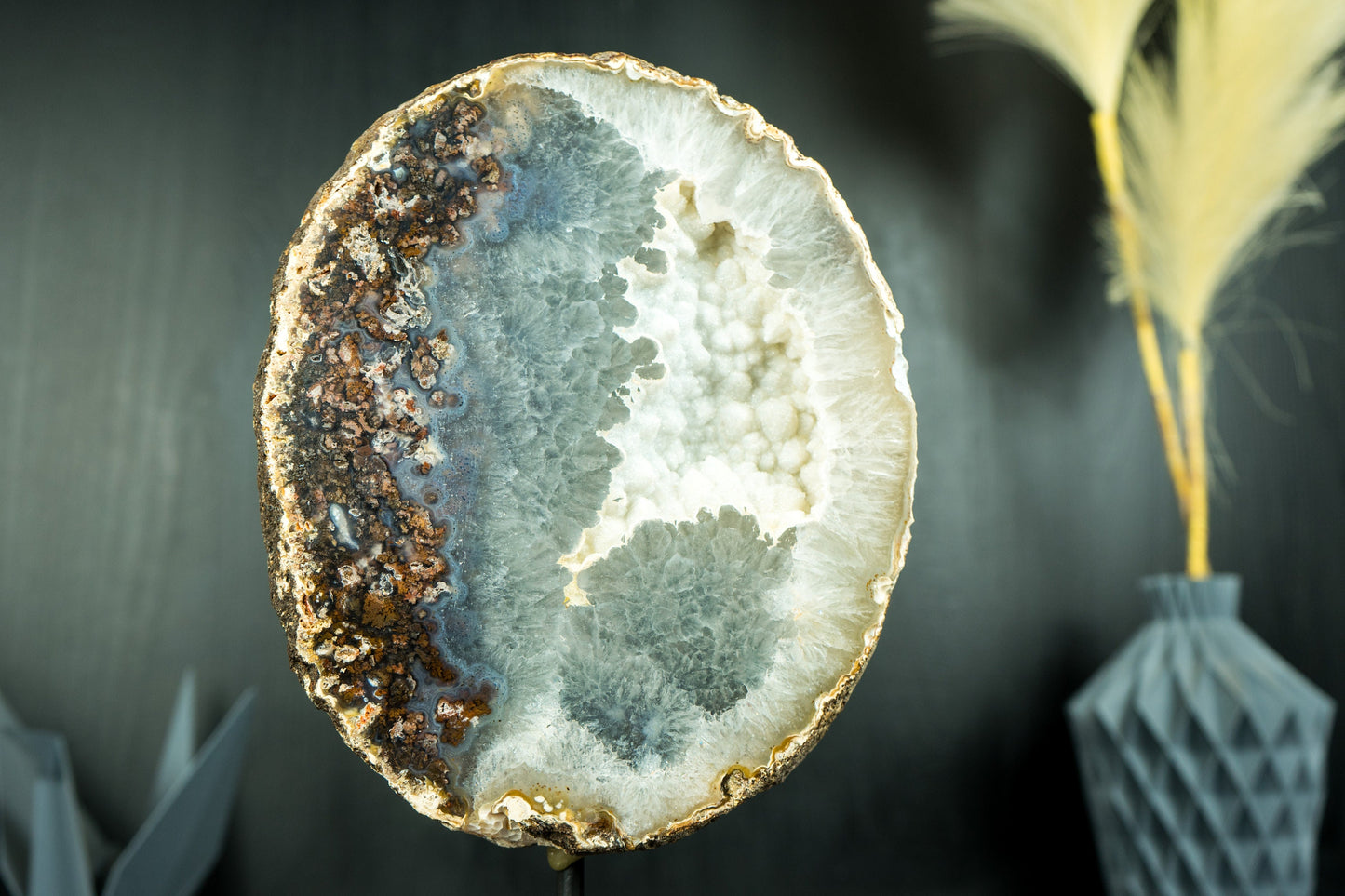 Rare Natural Moss Agate Geode Slice with White Sugar Druzy - Large Landscape Agate Specimen, 2.5 Kg - 5.4 lb