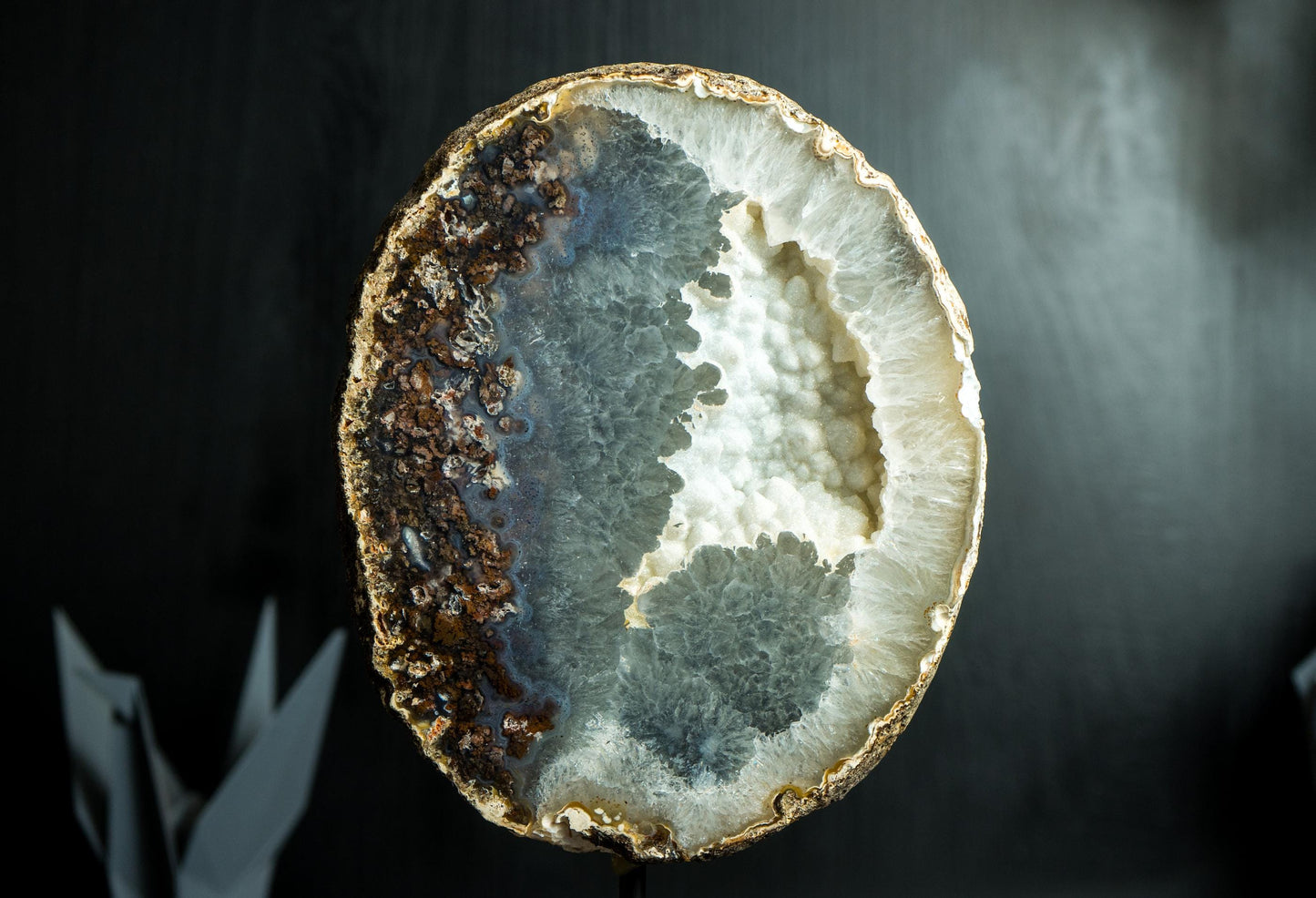 Rare Natural Moss Agate Geode Slice with White Sugar Druzy - Large Landscape Agate Specimen, 2.5 Kg - 5.4 lb