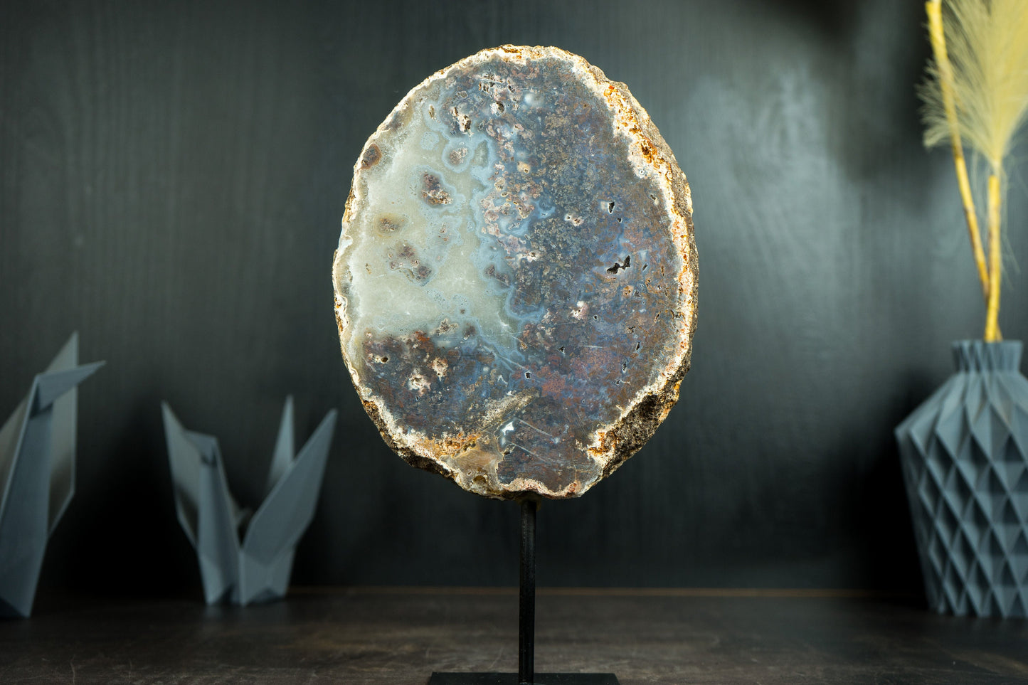 Rare Natural Moss Agate Geode Slice with White Sugar Druzy - Large Landscape Agate Specimen, 2.5 Kg - 5.4 lb