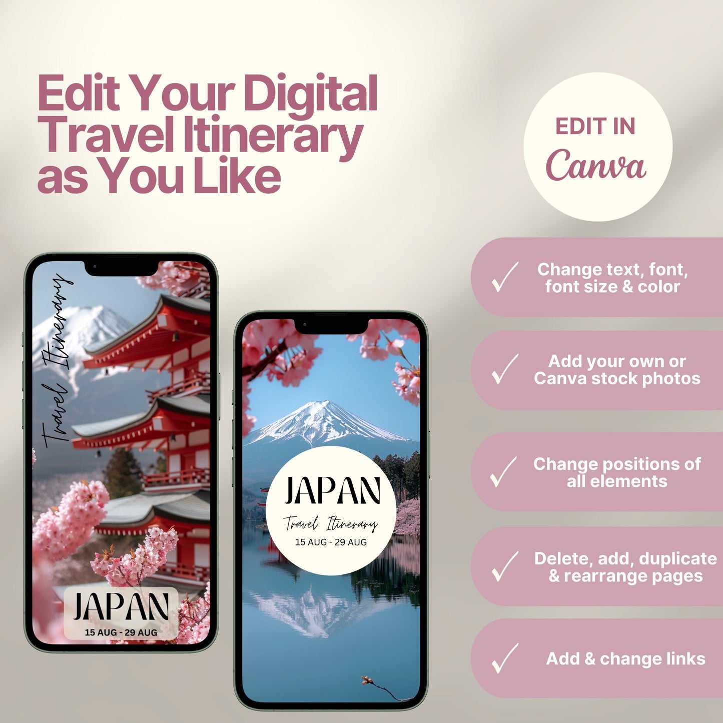 Japan Travel Itinerary Template, Trip Mobile Planner, Digital Vacation Schedule, Mobile Holiday Organizer, Travel Agent Marketing Tour Guide