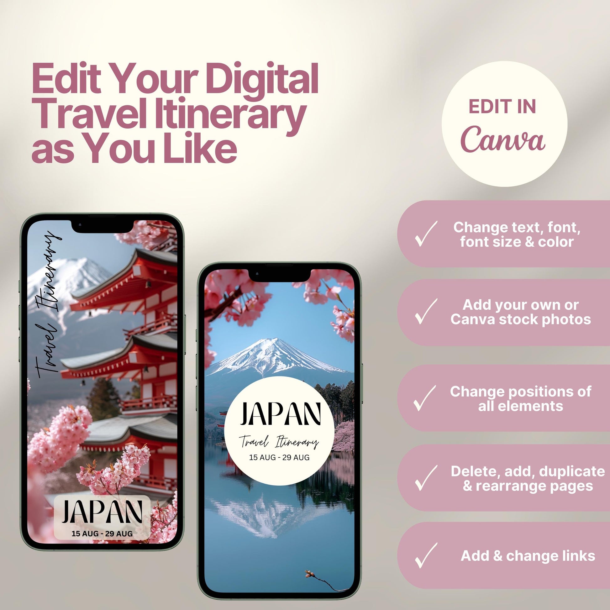 Japan Travel Itinerary Template, Trip Mobile Planner, Digital Vacation Schedule, Mobile Holiday Organizer, Travel Agent Marketing Tour Guide