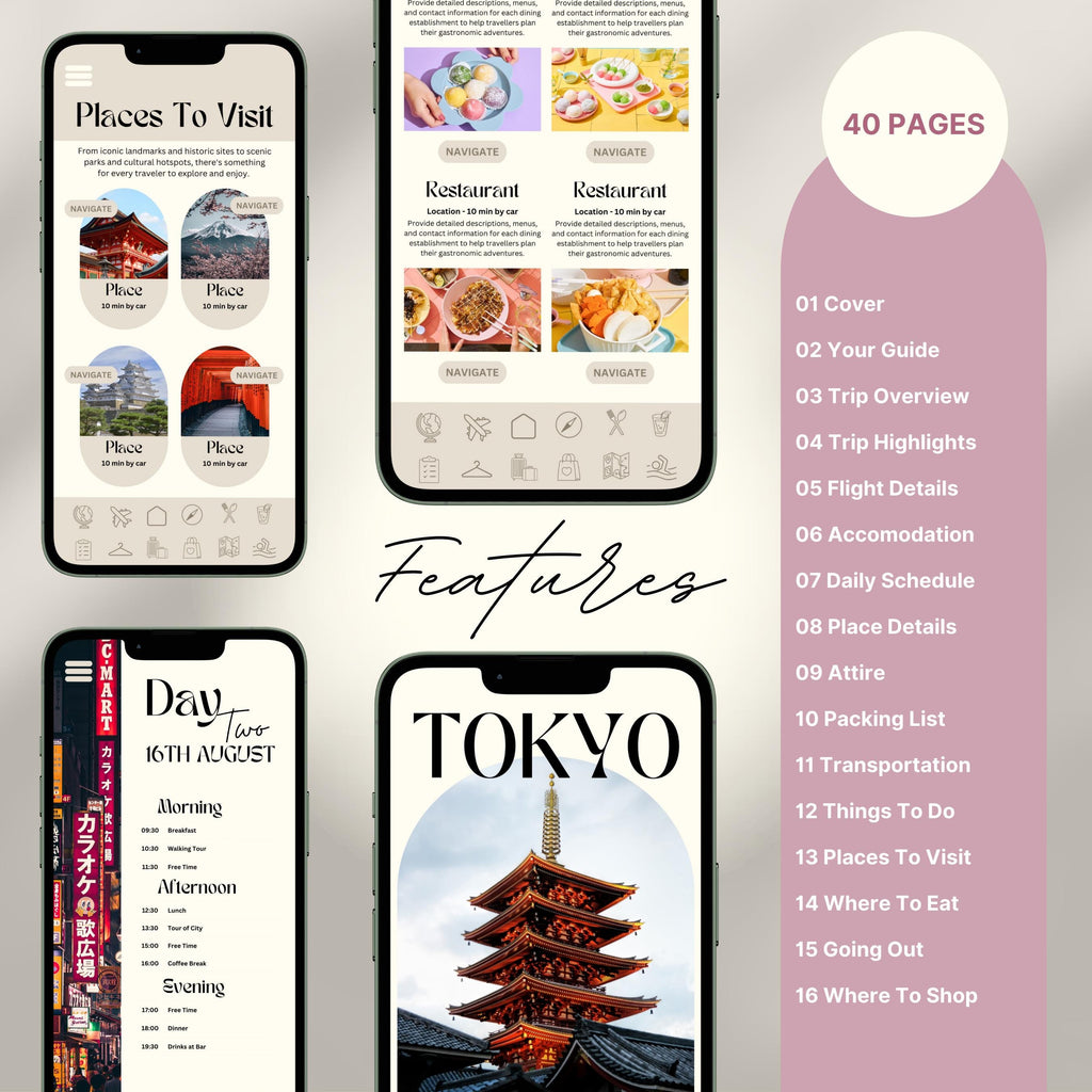 Japan Travel Itinerary Template, Trip Mobile Planner, Digital Vacation Schedule, Mobile Holiday Organizer, Travel Agent Marketing Tour Guide
