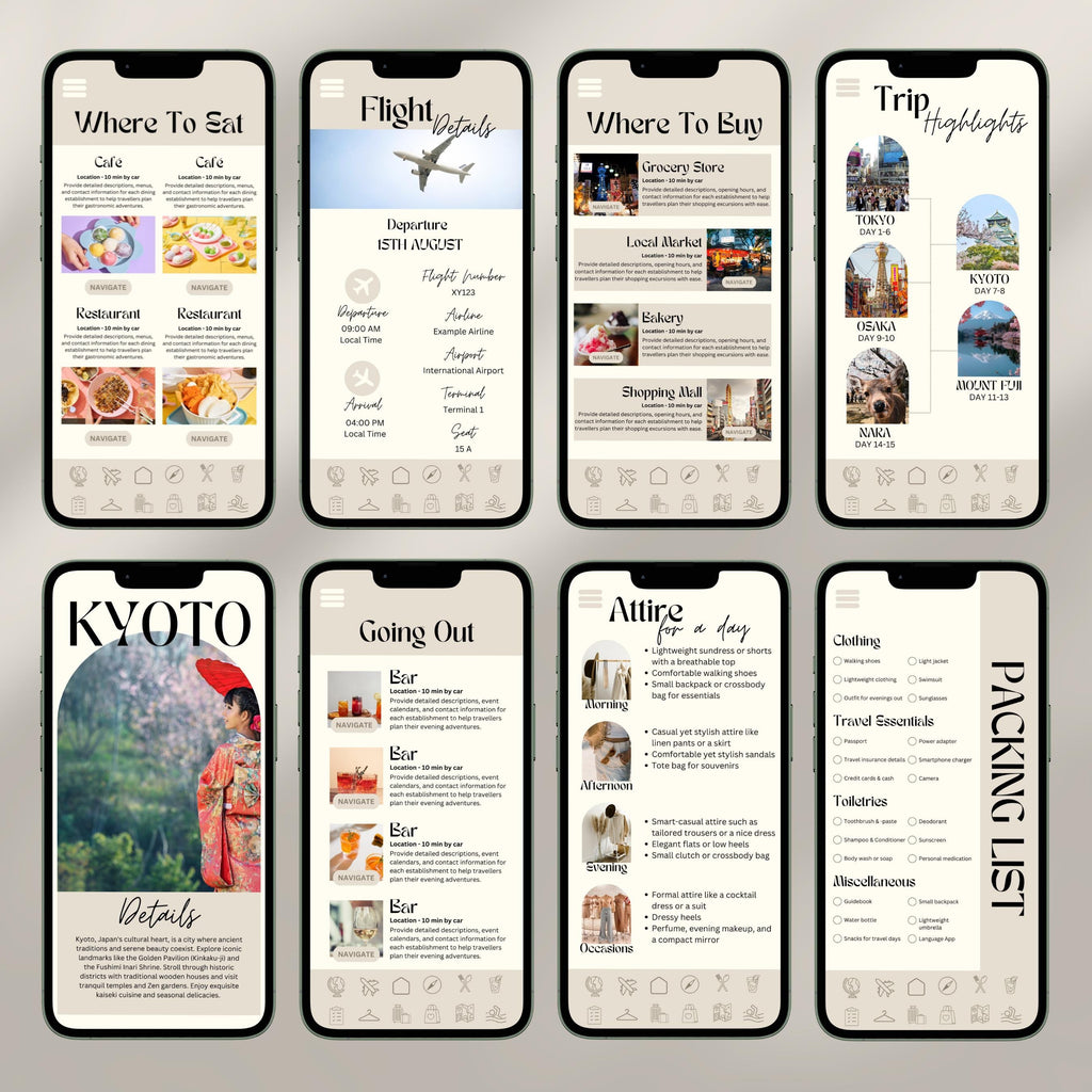 Japan Travel Itinerary Template, Trip Mobile Planner, Digital Vacation Schedule, Mobile Holiday Organizer, Travel Agent Marketing Tour Guide
