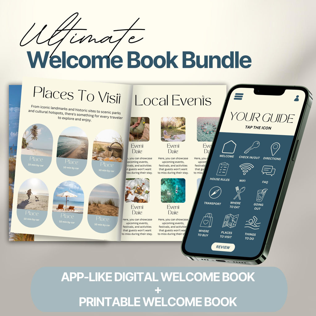 Airbnb Welcome Book Bundle, Digital Guest Book, Welcome Guide Mobile Template, Hosting House Guide, VRBO, Vacation Short Term Rental, Canva