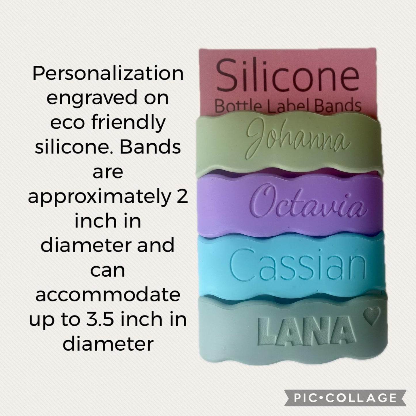 Pack of 4 Bottle Personalized bands, Silicone Label, Water Bottle Label, Reusable label , Engraved Cup Label, School Label, Daycare Label