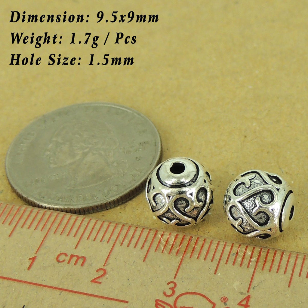 2 PCS 925 Sterling Silver Love Heart Sign Beads Vintage WSP449X2 Wholesale: See Discount Coupons in Item Details