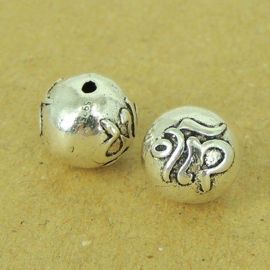 2 PCS 925 Stamp Sterling Silver Beads OM Buddhism Vintage Jewelry Making Wholesale Retail WSP469X2