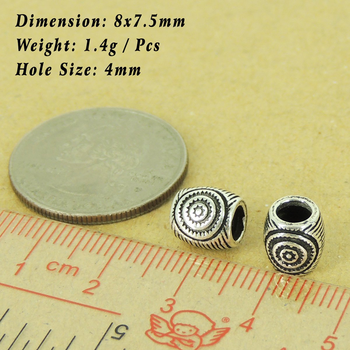 2 PCS 925 Sterling Silver Barrel Beads Vintage Celtic WSP481X2 Wholesale: See Discount Coupons in Item Details