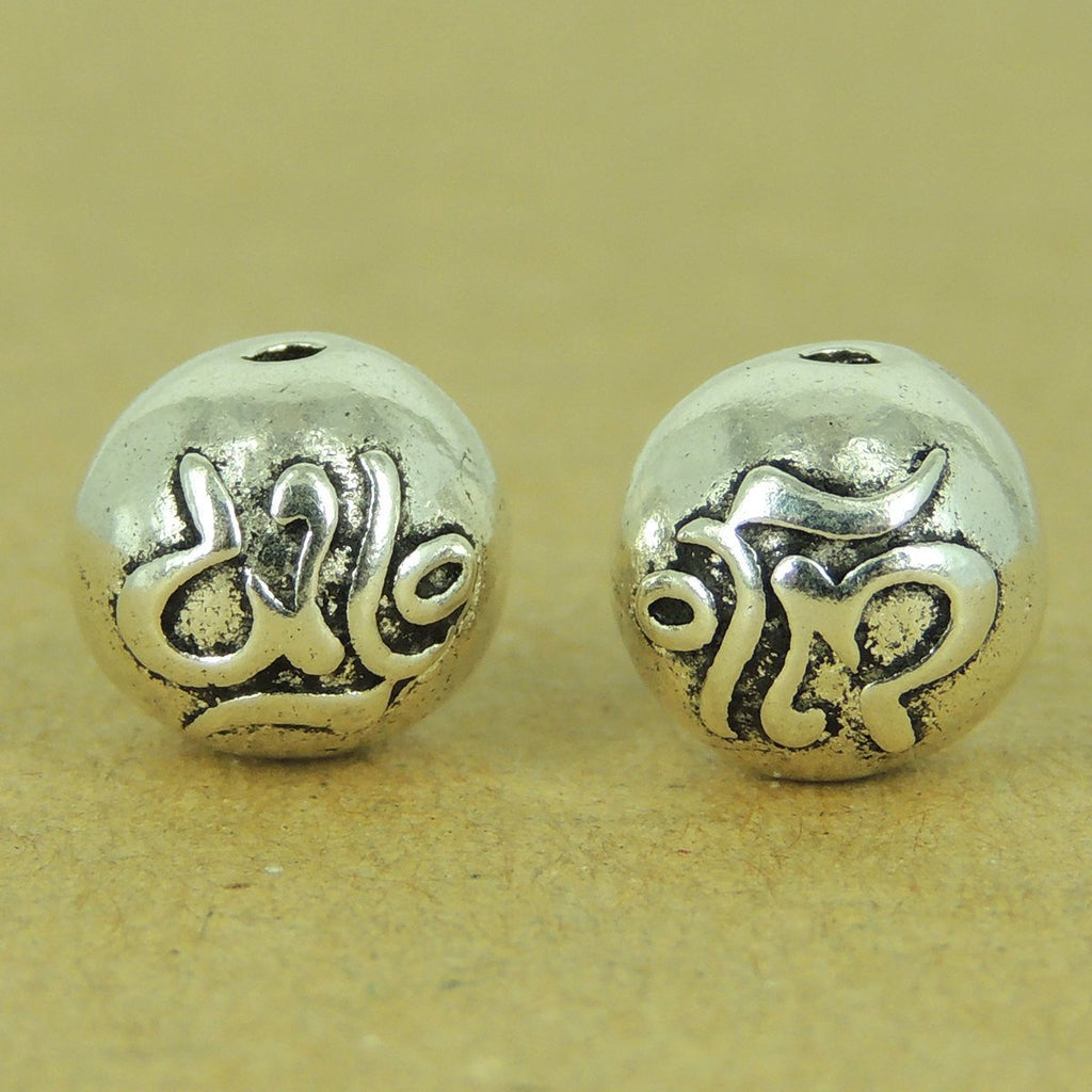 2 PCS 925 Stamp Sterling Silver Beads OM Buddhism Vintage Jewelry Making Wholesale Retail WSP469X2