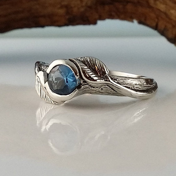 Leaf and Twig Birthstone or Gemstone Engagement Ring, Made to Order in Sterling Silver or Gold by Dawn Vertrees