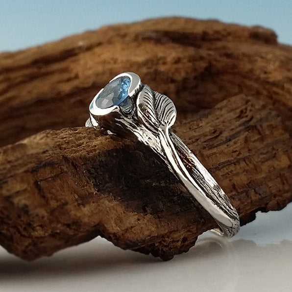 Leaf and Twig Birthstone or Gemstone Engagement Ring, Made to Order in Sterling Silver or Gold by Dawn Vertrees