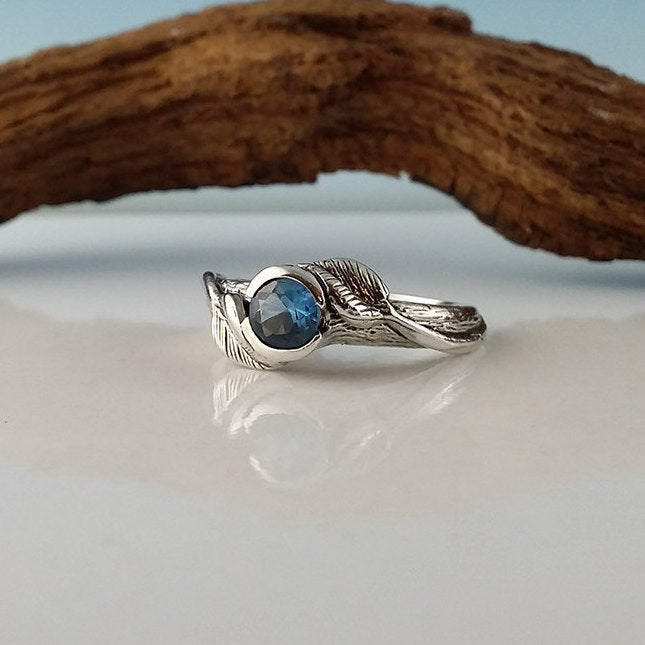 Leaf and Twig Birthstone or Gemstone Engagement Ring, Made to Order in Sterling Silver or Gold by Dawn Vertrees