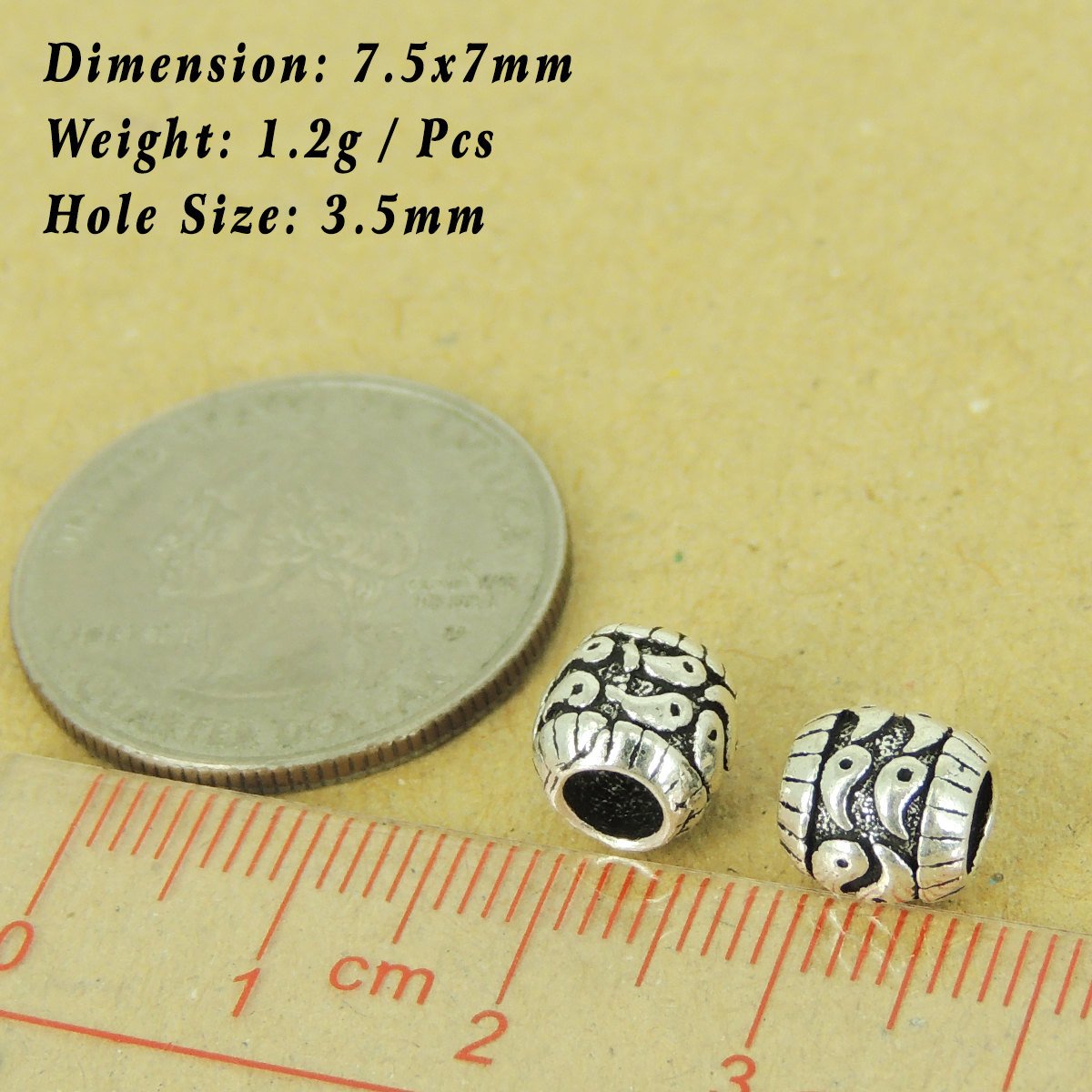 2 PCS 925 Sterling Silver Yinyang Taiji Barrel Beads Protection Vintage WSP479X2 Wholesale: See Discount Coupons in Item Details