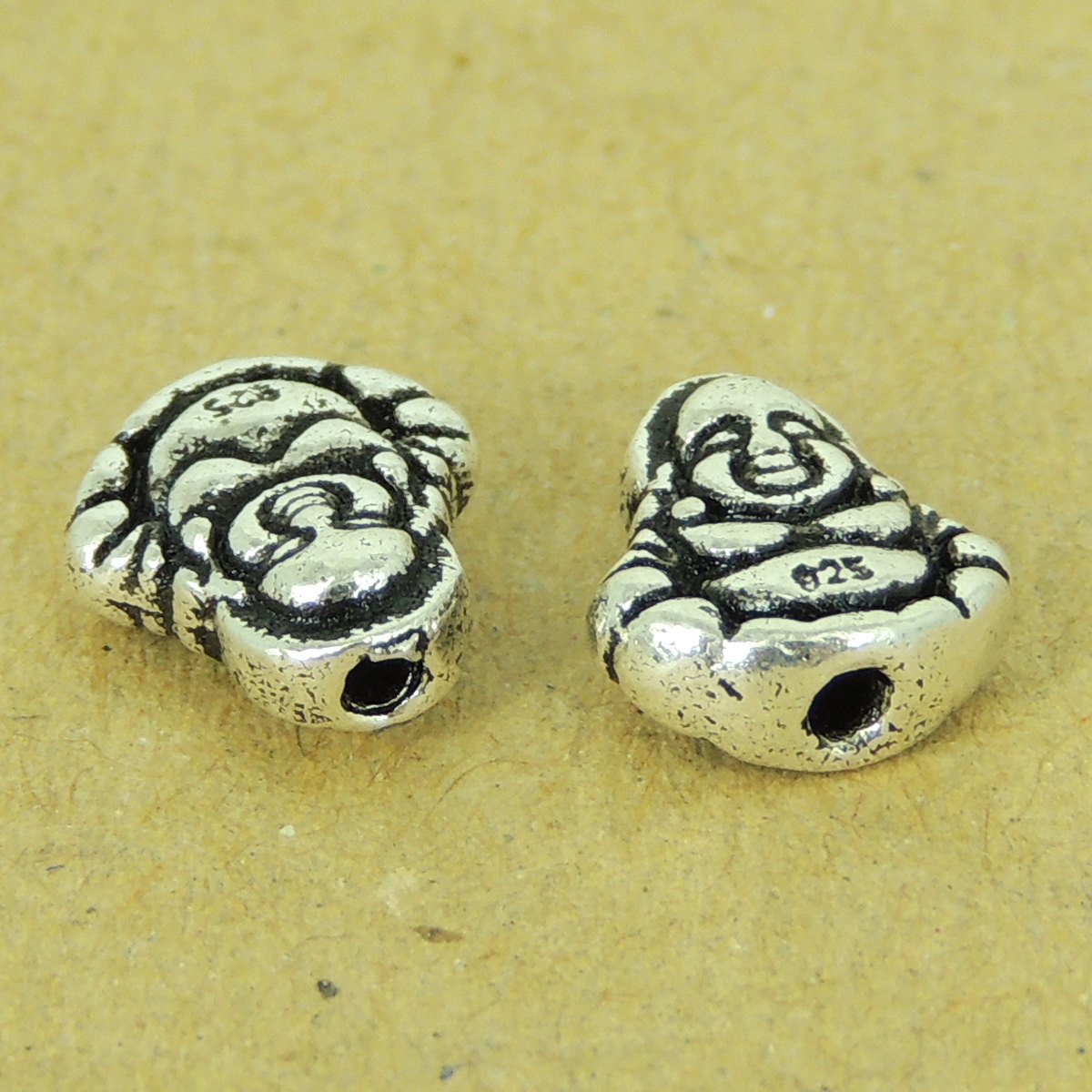 2 PCS 925 Stamp Sterling Silver Buddha Beads Buddhism WSP484X2 Wholesale: See Discount Coupons in Item Details