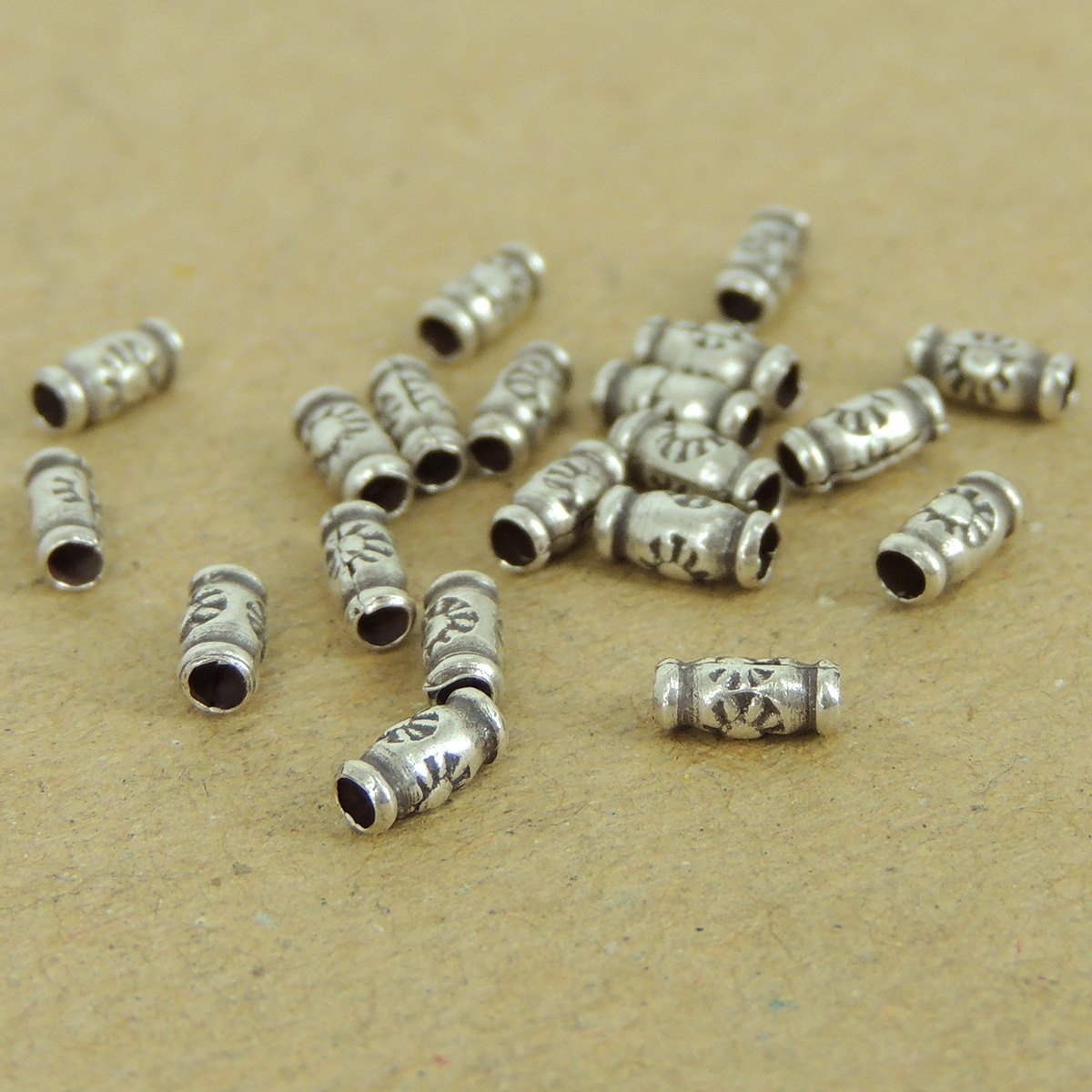 2 PCS 925 Sterling Silver Barrel Beads Handmade from Thailand Vintage WSP434X20 Wholesale: See Discount Coupons in Item Details