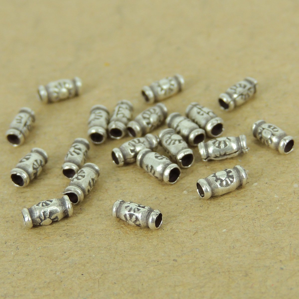 2 PCS 925 Sterling Silver Barrel Beads Handmade from Thailand Vintage WSP434X20 Wholesale: See Discount Coupons in Item Details