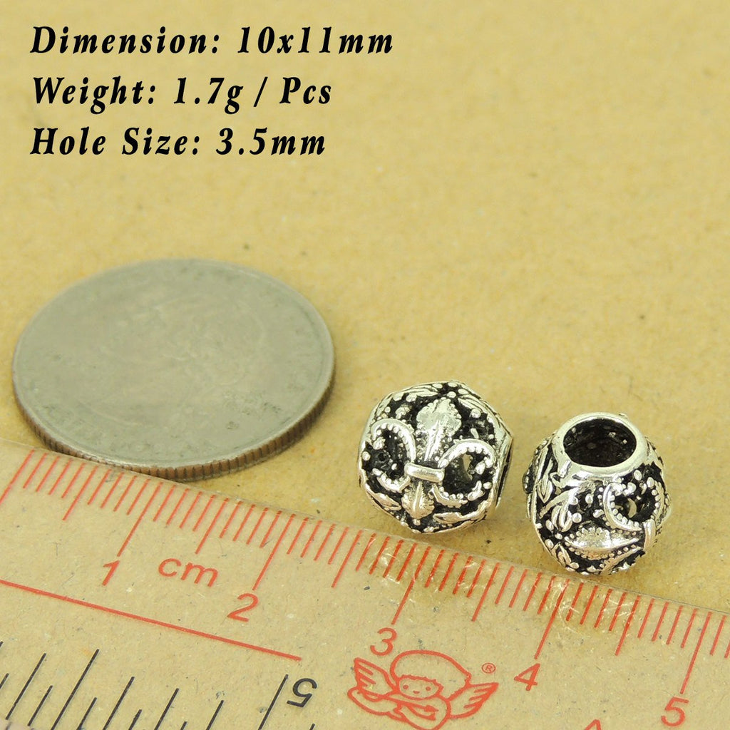 2 PCS 925 Sterling Silver Bead Fleur de Lis WSP495X2 Wholesale: See Discount Coupons in Item Details
