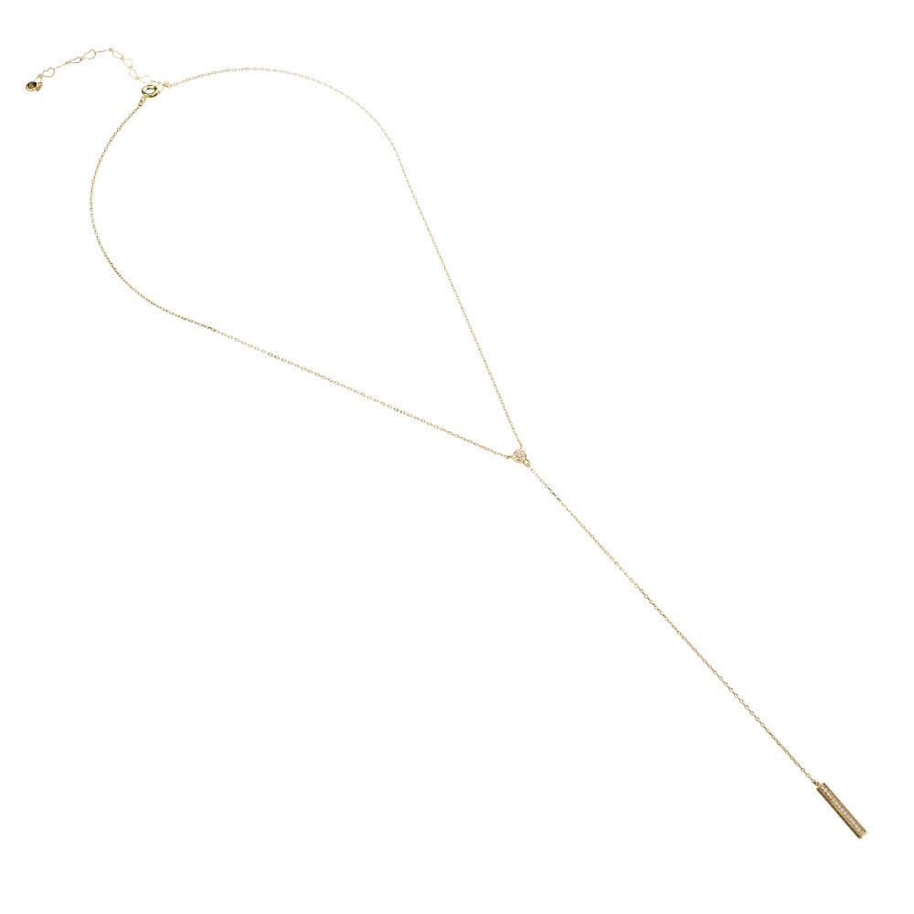 14k Gold Dipped Lariat Y Necklace, Gold Necklace, Minimalist Jewelry, Minimal Bar Lariat Necklace, CZ Layering Necklace