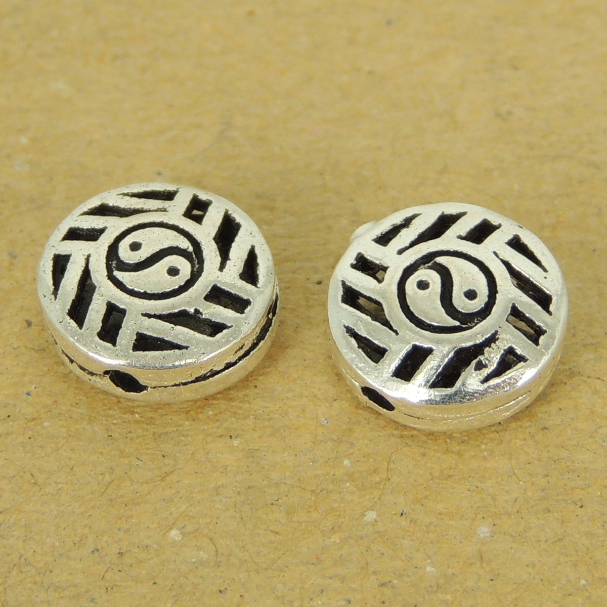 2 Pcs Sterling Silver Tai Chi Round Beads Vintage DIY Jewelry Making WSP508X2 Wholesale: See Discount Coupons in Item Details