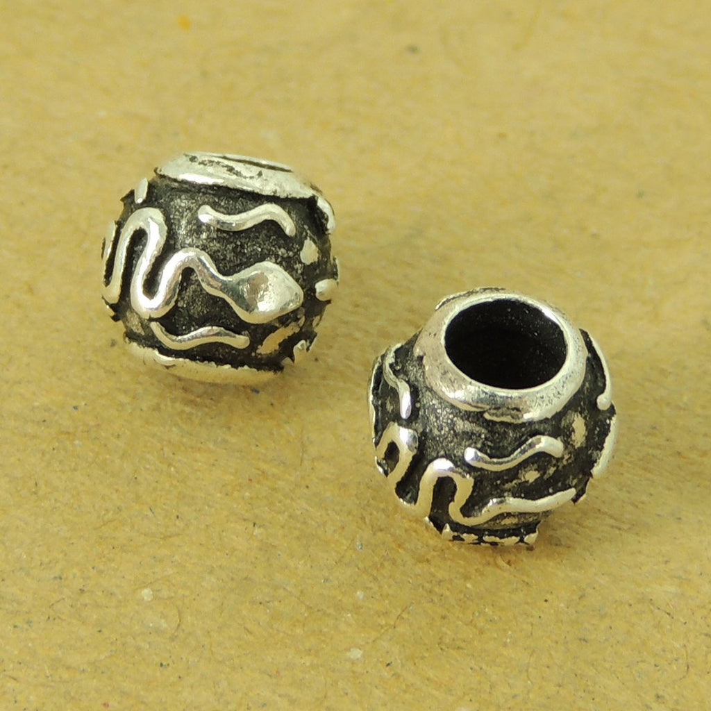 2 Pcs Sterling Silver Barrel Beads Vintage DIY Jewelry Making WSP517X2 Wholesale: See Discount Coupons in Item Details