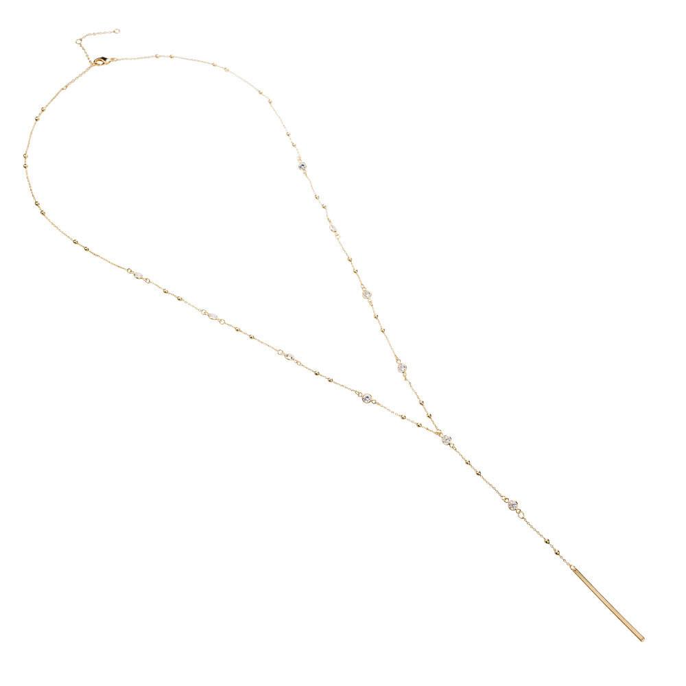 14k Gold Dipped Lariat Y Necklace Cubic Zirconia Brass Necklace, Minimalist Jewelry, Minimal Bar Lariat Necklace, CZ Layering Necklace