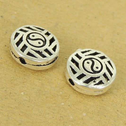 2 Pcs Sterling Silver Tai Chi Round Beads Vintage DIY Jewelry Making WSP508X2 Wholesale: See Discount Coupons in Item Details