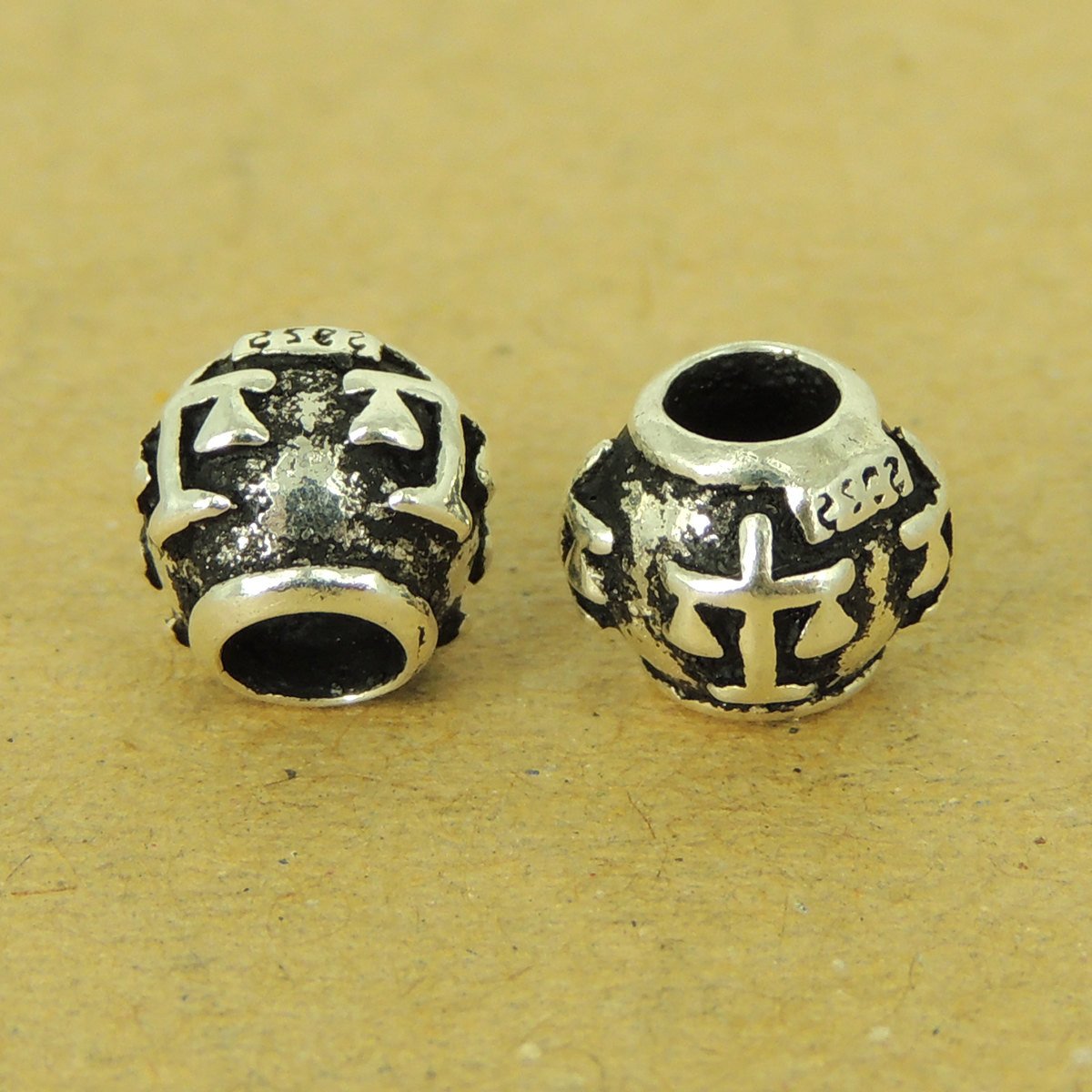 2 Pcs Sterling Silver Barrel Beads Vintage DIY Jewelry Making WSP515X2 Wholesale: See Discount Coupons in Item Details