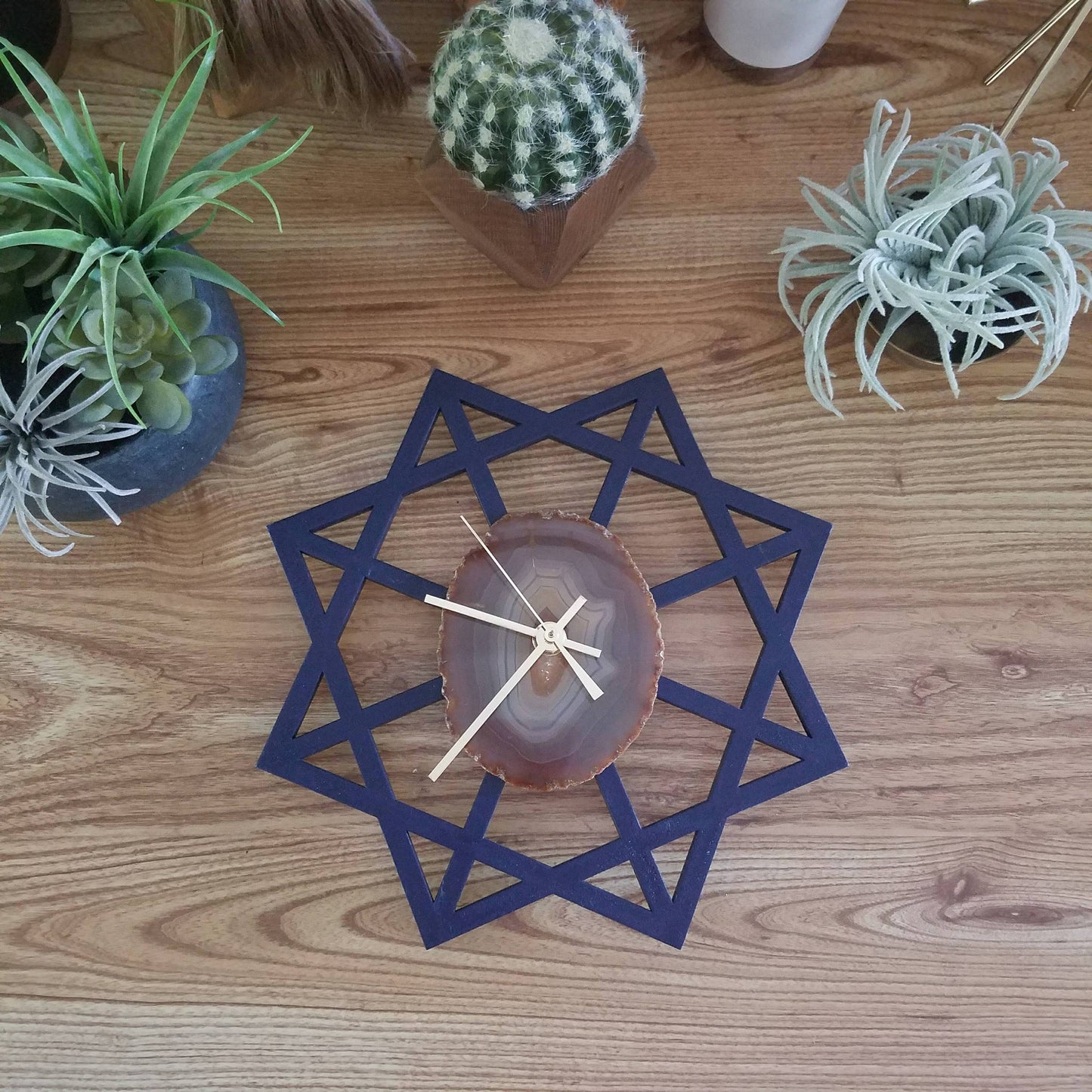 10" Geometric Natural Agate Wall Clock