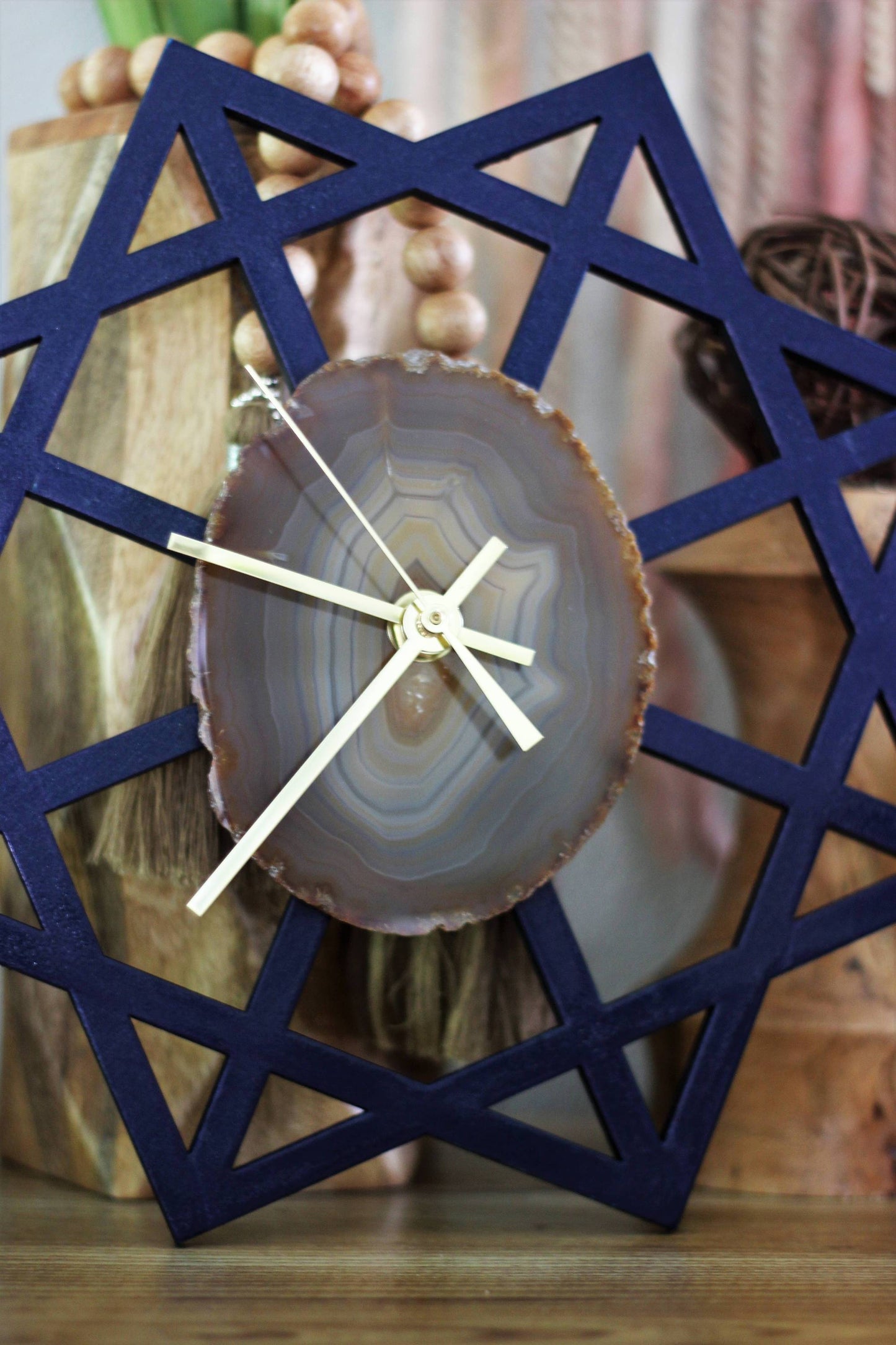 10" Geometric Natural Agate Wall Clock