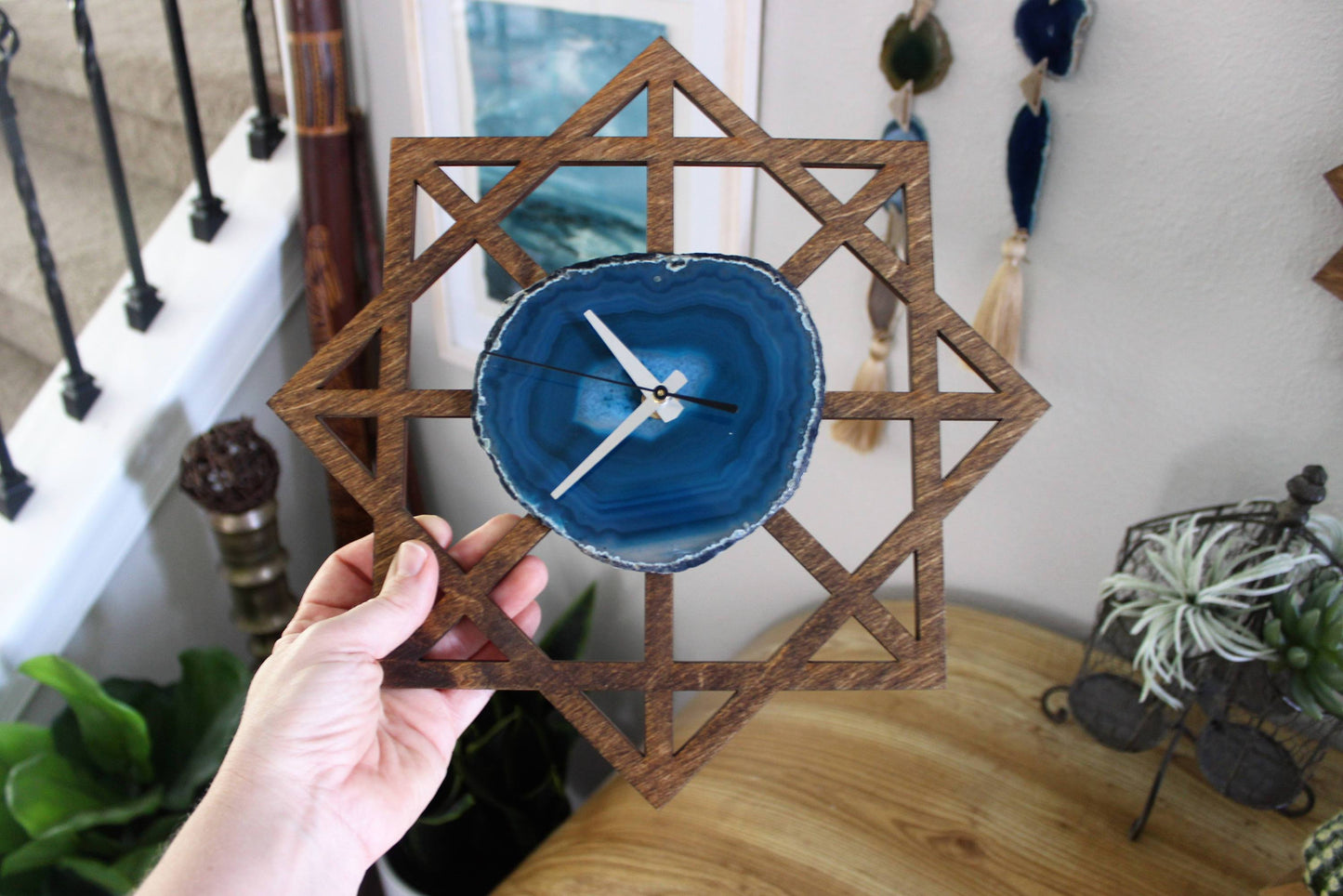 12" Geometric Teal Agate Wall Clock