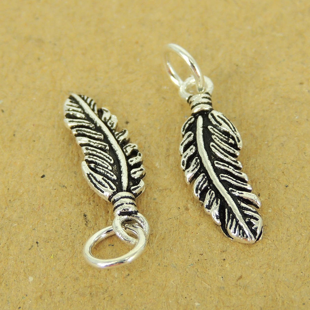 2 Pcs 925 Stamp Sterling Silver Small Feather Pendants DIY Jewelry Making WSP539X2 Wholesale: See Discount Coupons in Item Details