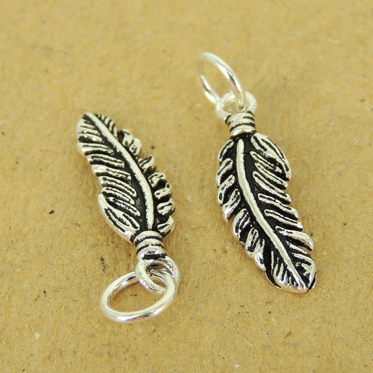 2 Pcs 925 Stamp Sterling Silver Small Feather Pendants DIY Jewelry Making WSP539X2 Wholesale: See Discount Coupons in Item Details