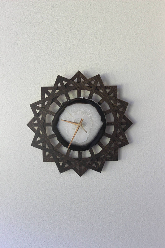 14" Natural Agate Sunburst Wall Clock