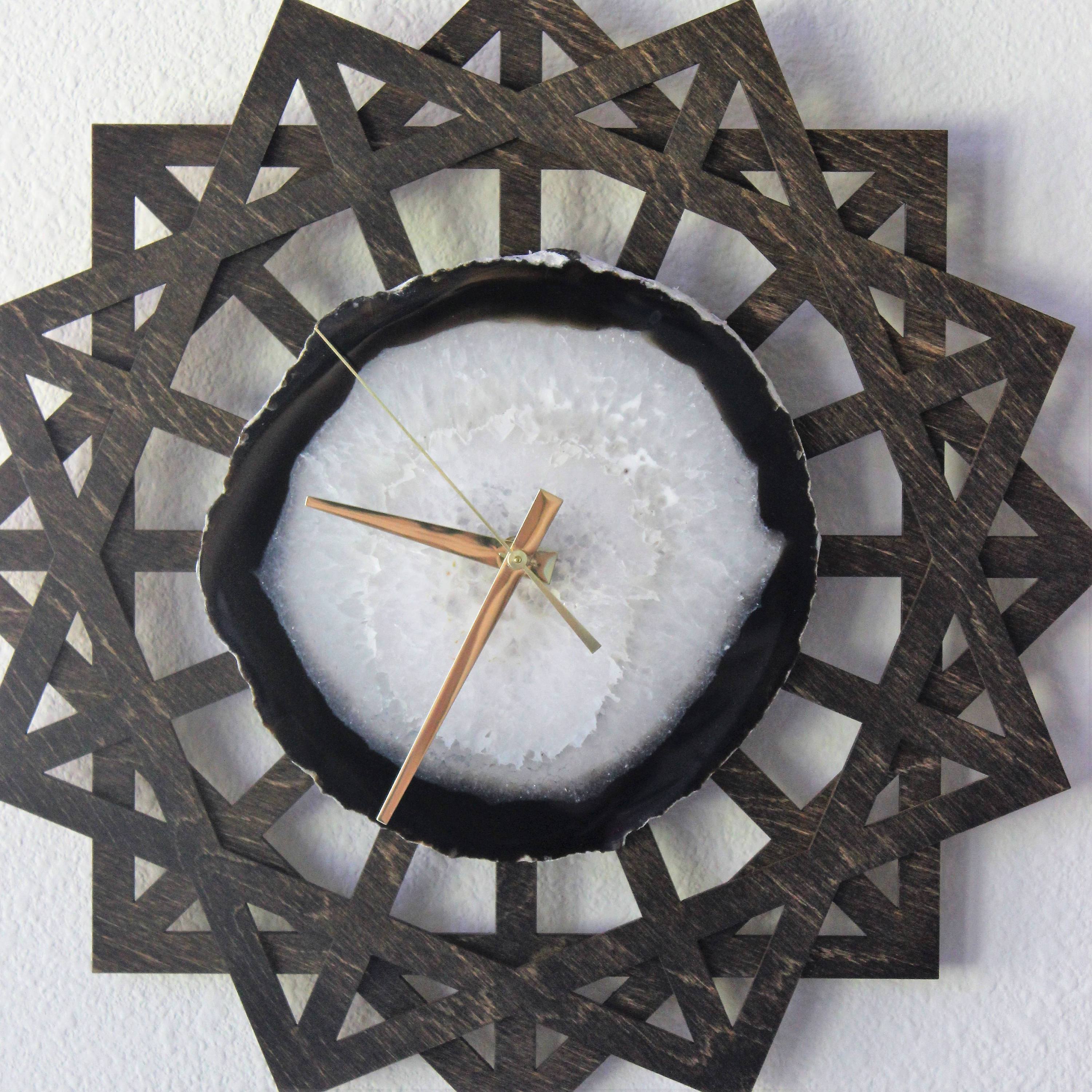 14" Natural Agate Sunburst Wall Clock