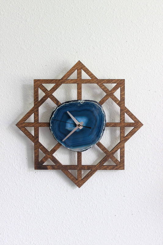 12" Geometric Teal Agate Wall Clock