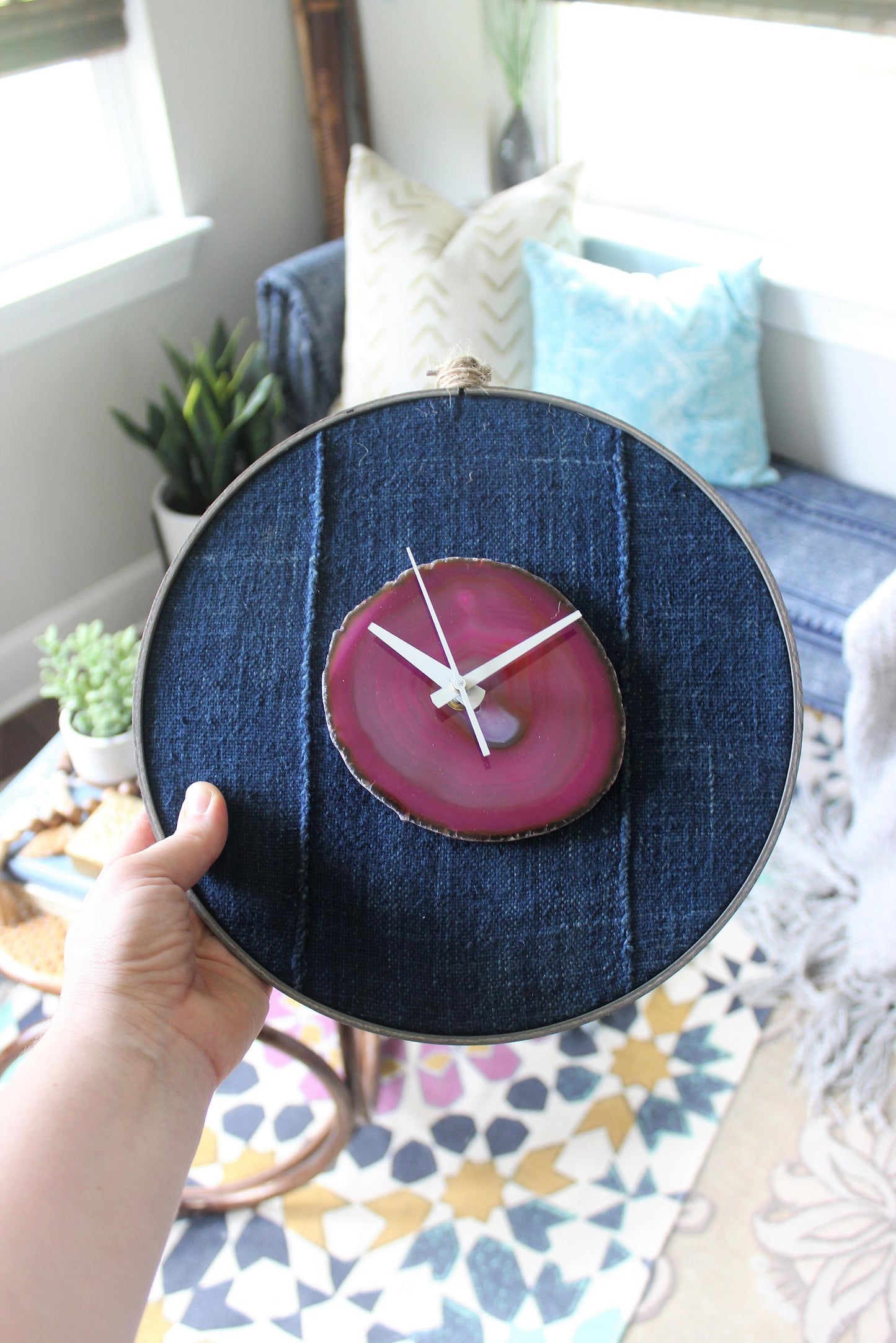 10" Textile Mudcloth Pink Agate Wall Clock