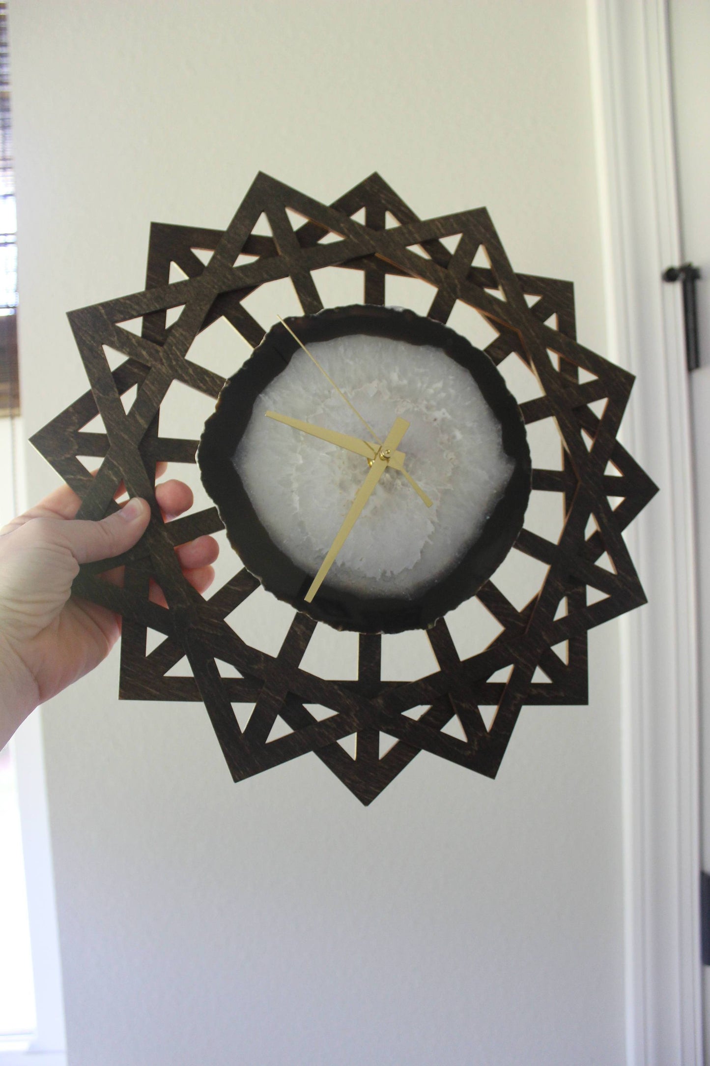 14" Natural Agate Sunburst Wall Clock