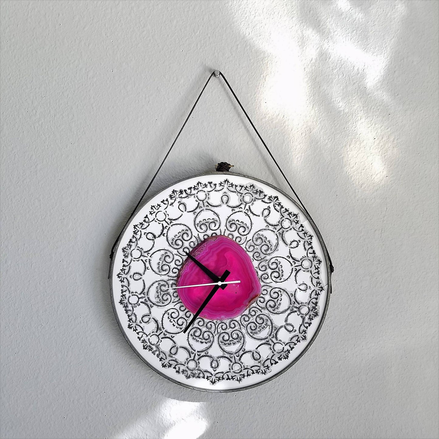 12" Henna Style Pink Agate Wall Clock (Silent)